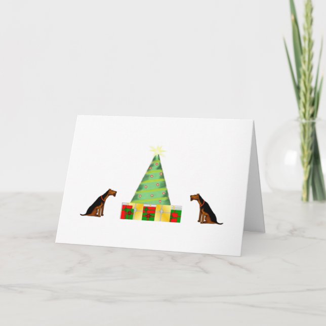 Santa's little helpers Airedale Christmas card (Front)