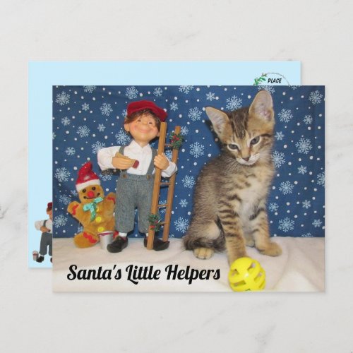 Santas Little Helpers _ Cat  Elf Postcard