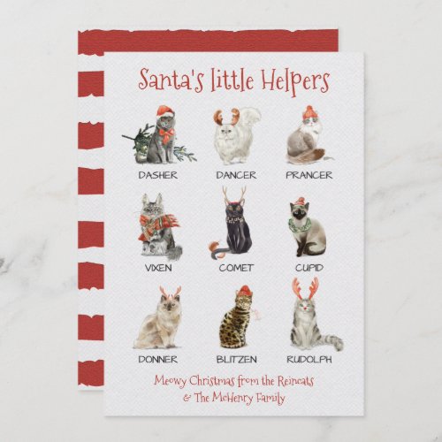 Santas little helpers Cat Reindeer names Holiday Card