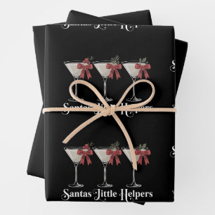 Santas Little Helpers Christmas Martini Cocktails Wrapping Paper Sheets