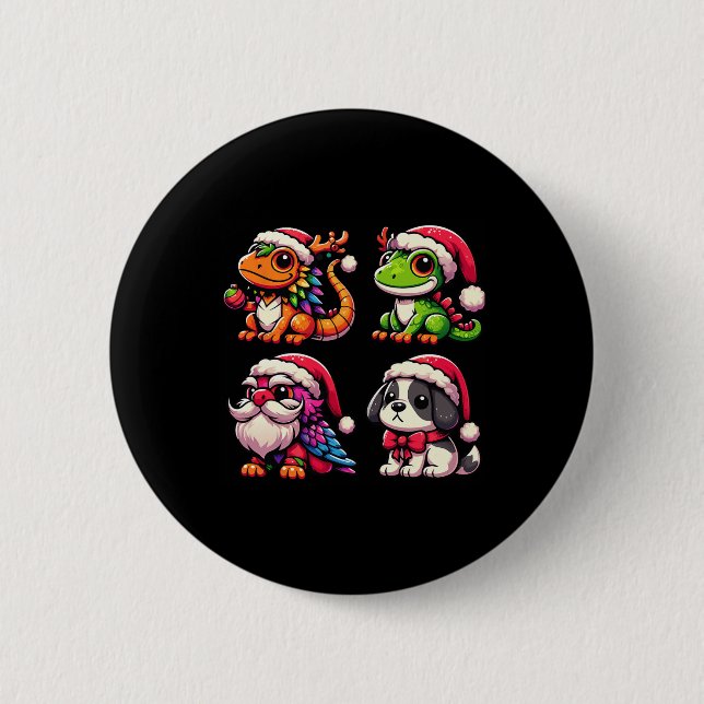 Santa's Little Helpers Cute Animal Christmas Colle Button (Front)