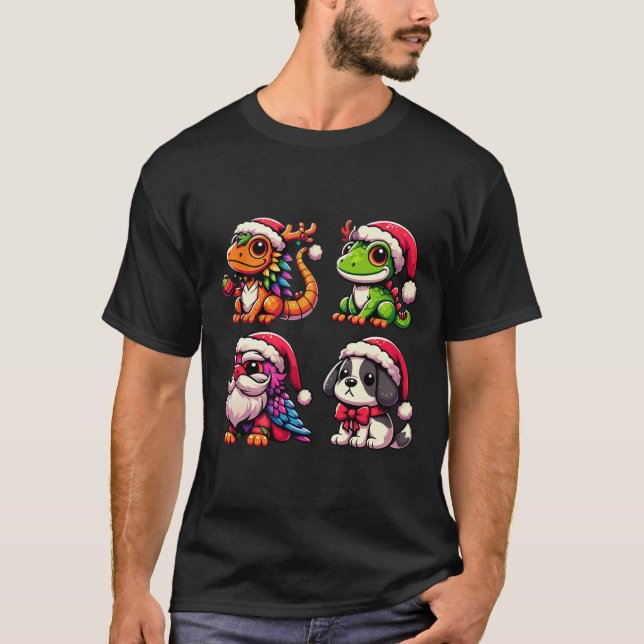 Santa's Little Helpers Cute Animal Christmas Colle T-Shirt (Front)