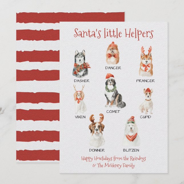 Santa's little helpers Dog Reindeer names Holiday Card (Front/Back)