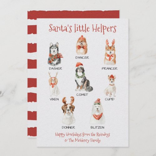 Santas little helpers Dog Reindeer names Holiday Card