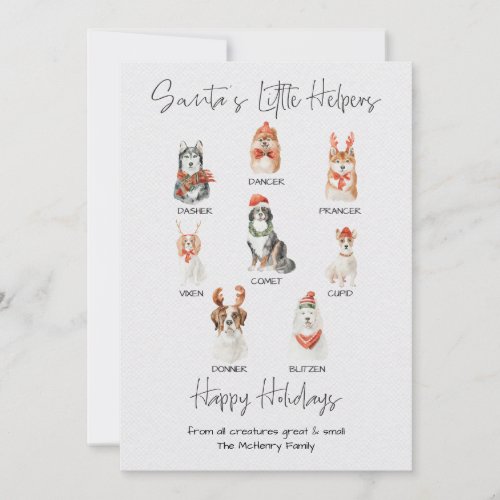 Santas little helpers Dog Reindeer names Holiday Card