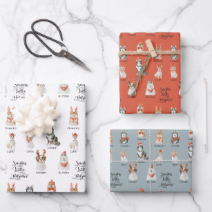 Santa's Little Helpers Dog Reindeer Pattern Wrapping Paper Sheets