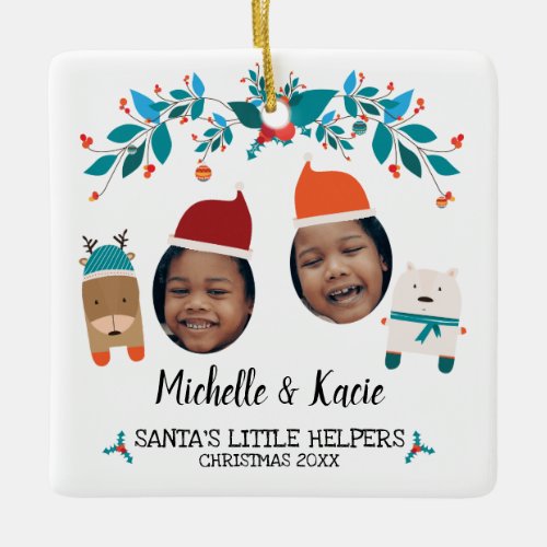 Santas Little Helpers Grand Kids Christmas Photo Ceramic Ornament