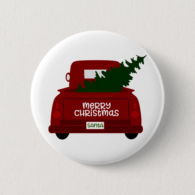 Santa's Little Red Christmas Tree Truck Button (Front)