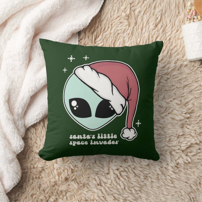 Santa's Little Space Invader Throw Pillow (Blanket)