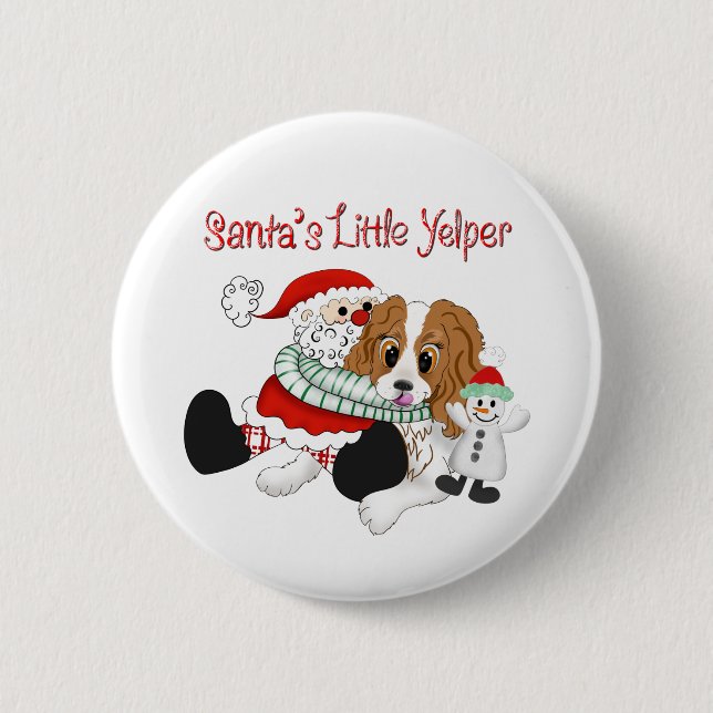 Santa's Little Yelper Cavalier King Charles   Button (Front)