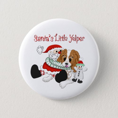 Santas Little Yelper Cavalier King Charles   Button