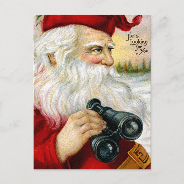 Santa's Looking at You Holiday Postcard (Front)