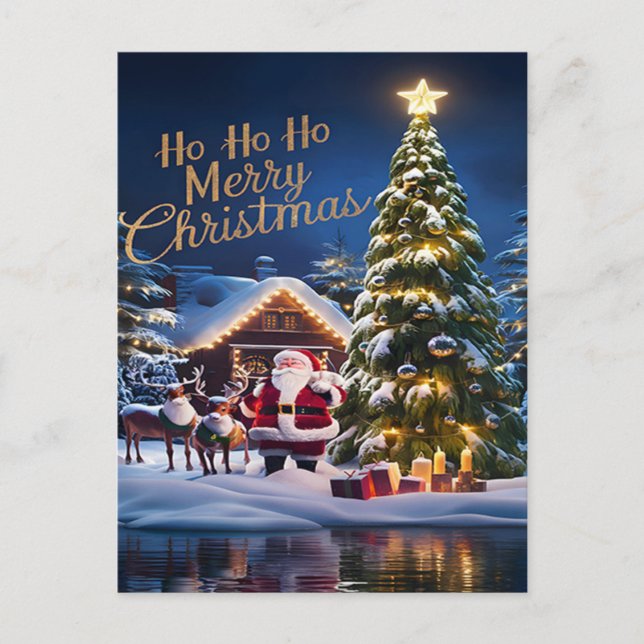 Santas Magic Ride Through Snowy Night Postcard (Front)