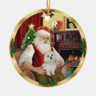 Santa's Maltese (#11) Ceramic Ornament