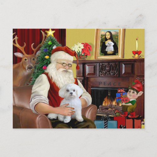 Santas Maltese R Holiday Postcard