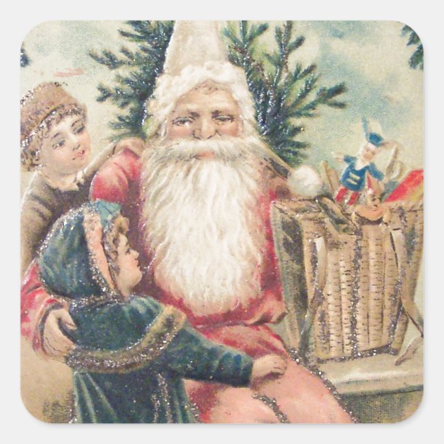 Santa's Merry Christmas Square Sticker (Front)