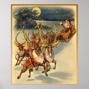 Santa's Midnight Ride Vintage Art Poster