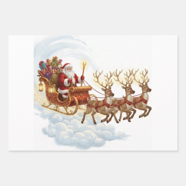 Santa's Midnight Ride Wrapping Paper Sheets (Front)