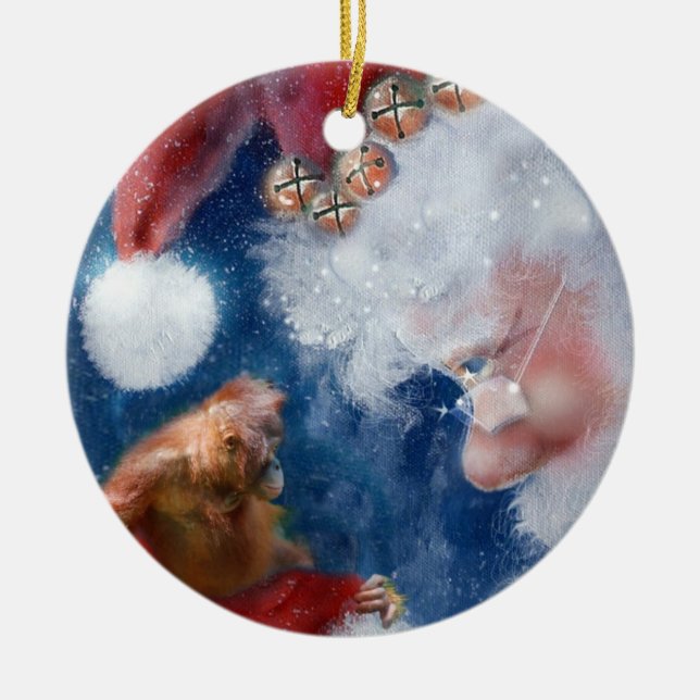 Santa's Monkey Business Charity Ceramic Ornament (Front)