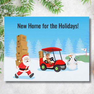 Santa's Moving Boxes with Reindeer on Golf Course Holiday Postcard