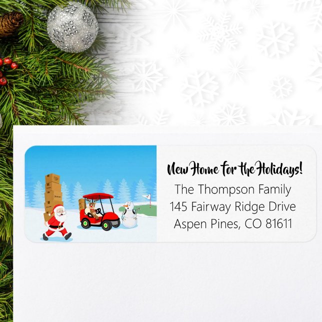 Santa's Moving Boxes with Reindeer on Golf Course Label (Creator Uploaded)