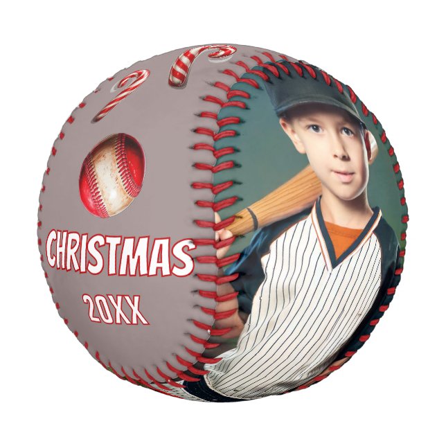 Santa's MVP Merry Christmas Name 2 Photos  Baseball (Angled)