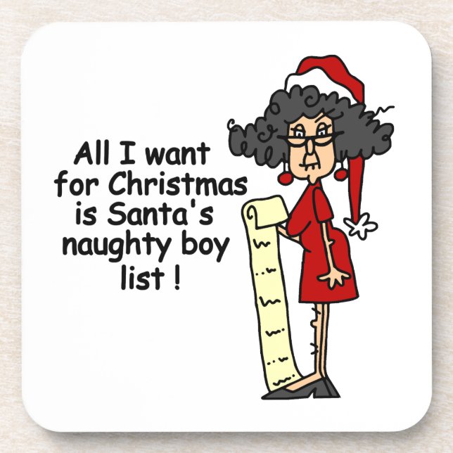 Santa's Naughty Boy List Beverage Coaster (Front)