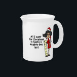 Santa's Naughty Boy List Beverage Pitcher<br><div class="desc">Funny holiday T-shirts,  mugs,  cards,  stickers,  buttons,  bags,  keychains,  ornaments,  and more sure to make anyone laugh features a female in a Santa hat and red dress with a long list saying "All I want for Christmas is Santa's naughty boy list!".</div>