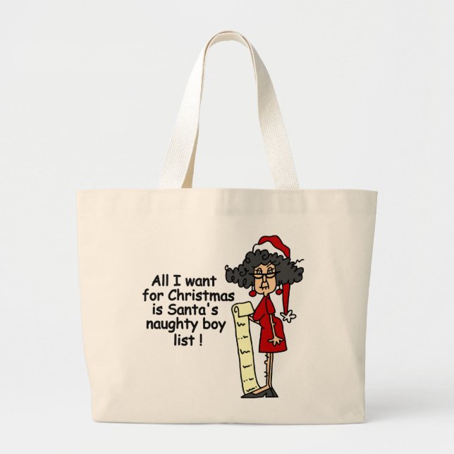 Santa's Naughty Boy List Large Tote Bag (Front)