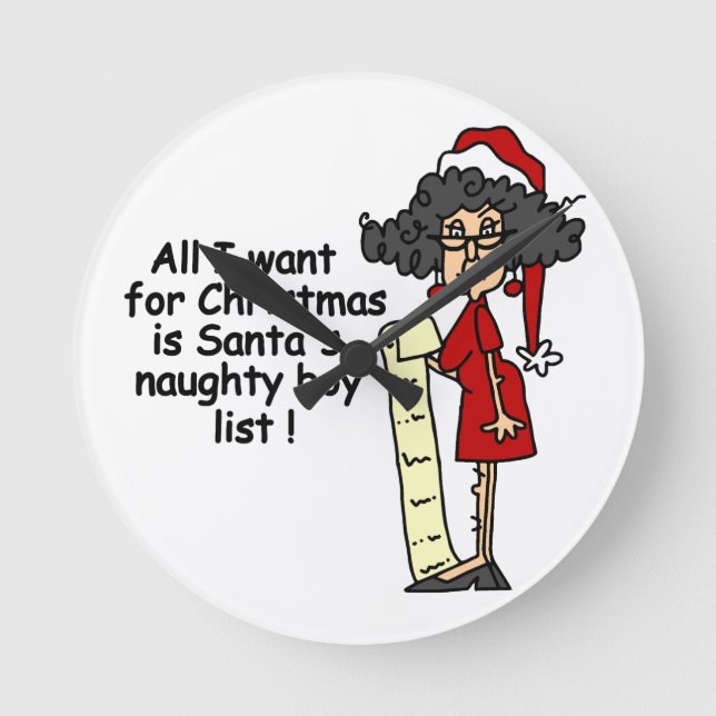 Santa's Naughty Boy List Round Clock (Front)