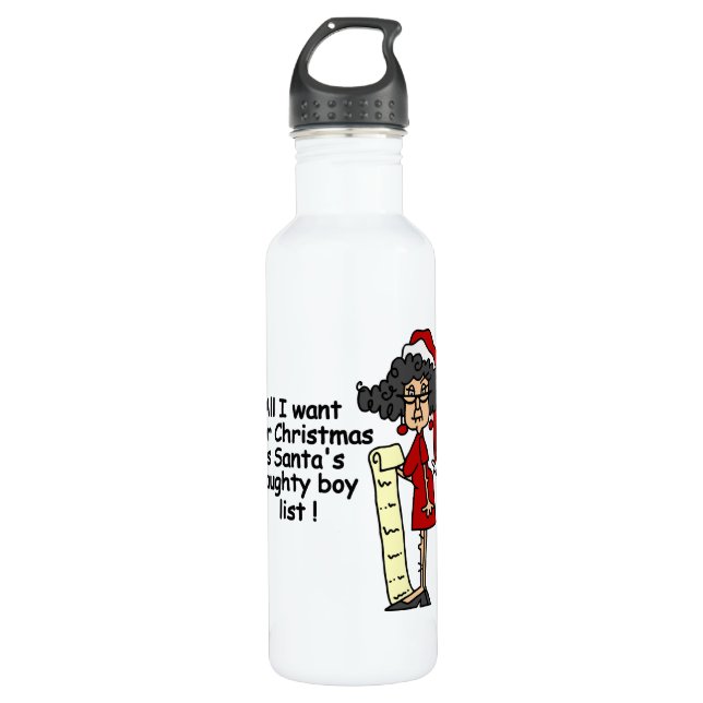 Santa's Naughty Boy List Stainless Steel Water Bottle (Front)