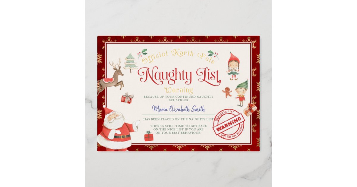 Santa Claus Certified Naughty List Design Transfer