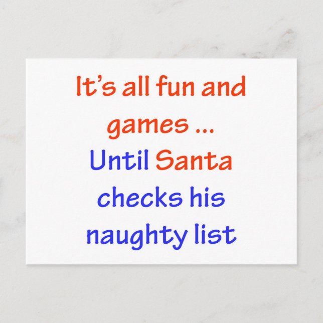 Santa's Naughty List Holiday Postcard (Front)