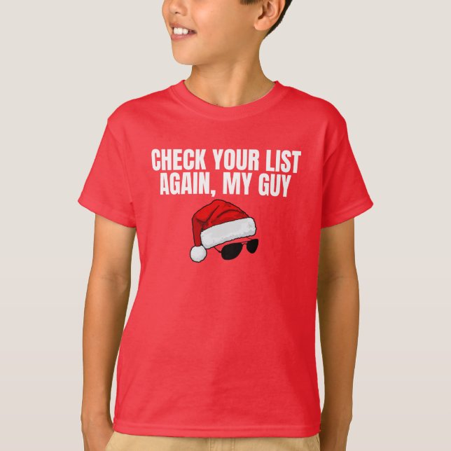 Santa's Naughty List Kids Funny Christmas T-Shirt (Front)