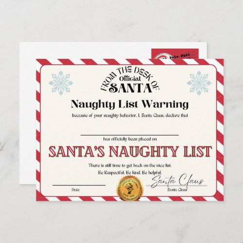 Santas Naughty List Postcard