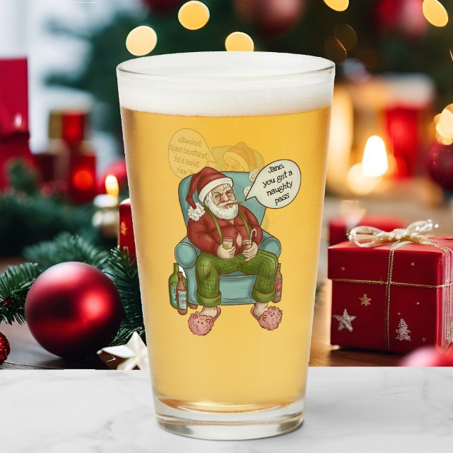 Santa's  Naughty Pass Personalize Name Christmas Glass (Creator Uploaded)