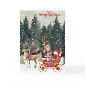 Santa's New Sleigh Faux Embroidery Merry Christmas Card