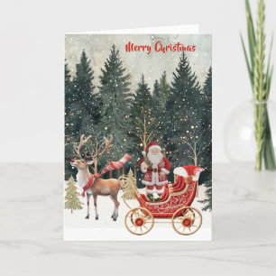 Santa's New Sleigh Faux Embroidery Merry Christmas Card