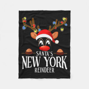 Santa's New York Reindeer Funny Xmas Matching Pjs Fleece Blanket