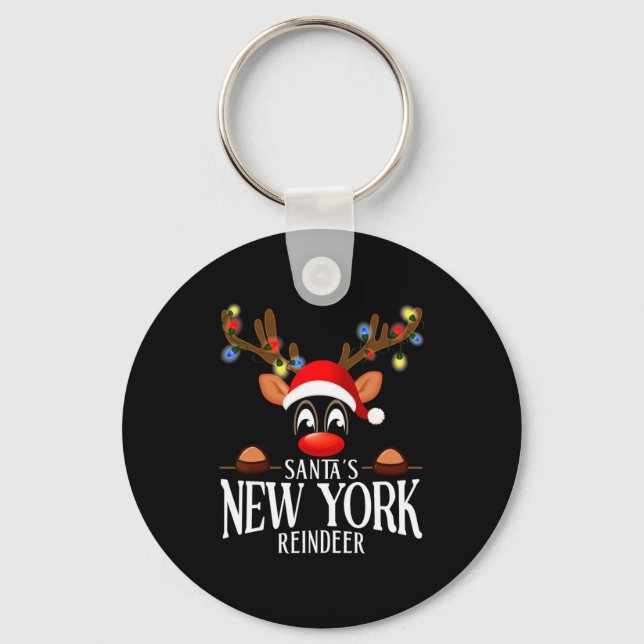 Santas New York Reindeer Funny Xmas Matching Pjs  Keychain (Front)
