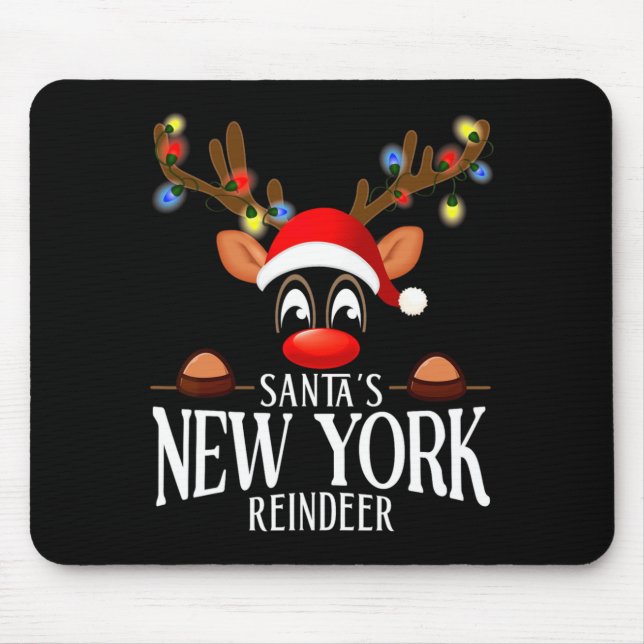 Santas New York Reindeer Funny Xmas Matching Pjs  Mouse Pad (Front)