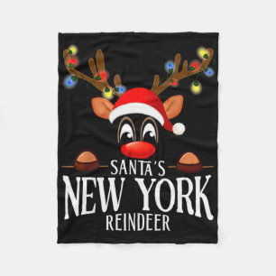 Santas New York Reindeer Funny Xmas Matching Pjs T Fleece Blanket