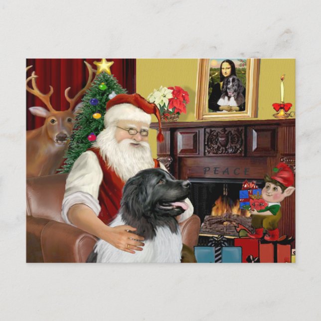 Santa's Newfie Landseer Holiday Postcard (Front)