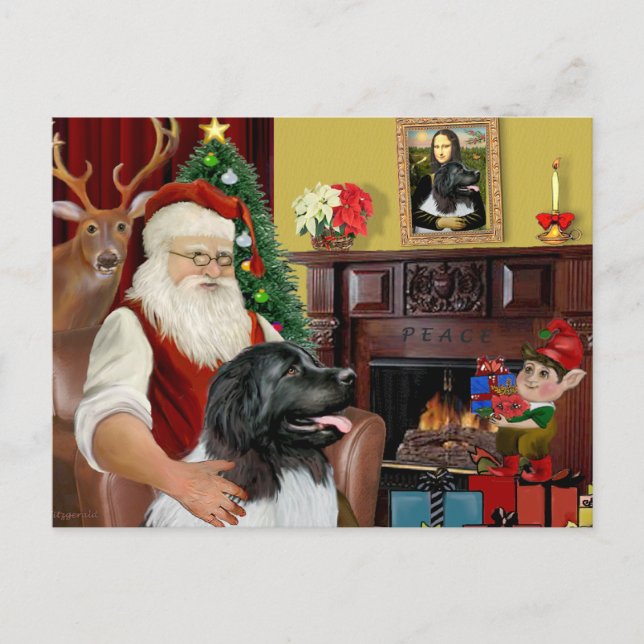 Santa's Newfoundland Landseer Holiday Postcard (Front)