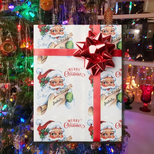 Santas Nice List add Childs Name Christmas Gift Wrapping Paper