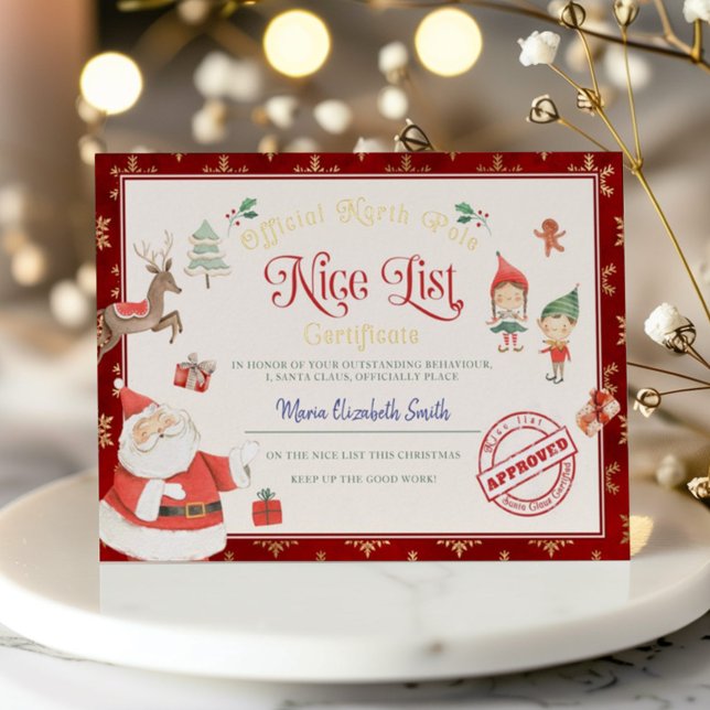Santa's Nice List Certificate Foil Invitation (Creator Uploaded)