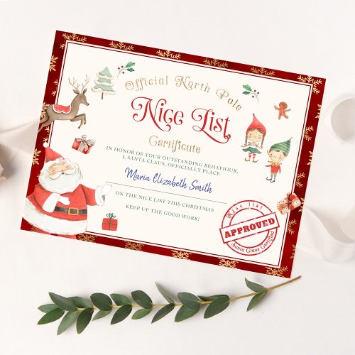 Santas Nice List Certificate Invitation