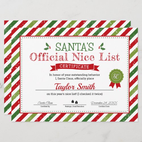 Santas Nice List Certificate Invitation