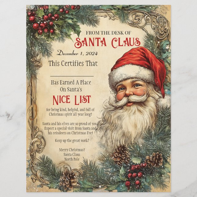 Santa's Nice List Certifications  Letterhead (Front)