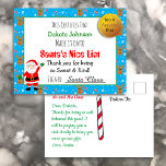 Santa's Nice List Christmas Certificate  Postcard<br><div class="desc">If you child is waiting for a letter from Santa,  send him this cute reindeer and candy canes Personalized Santa's Nice List Certificate for Christmas.</div>